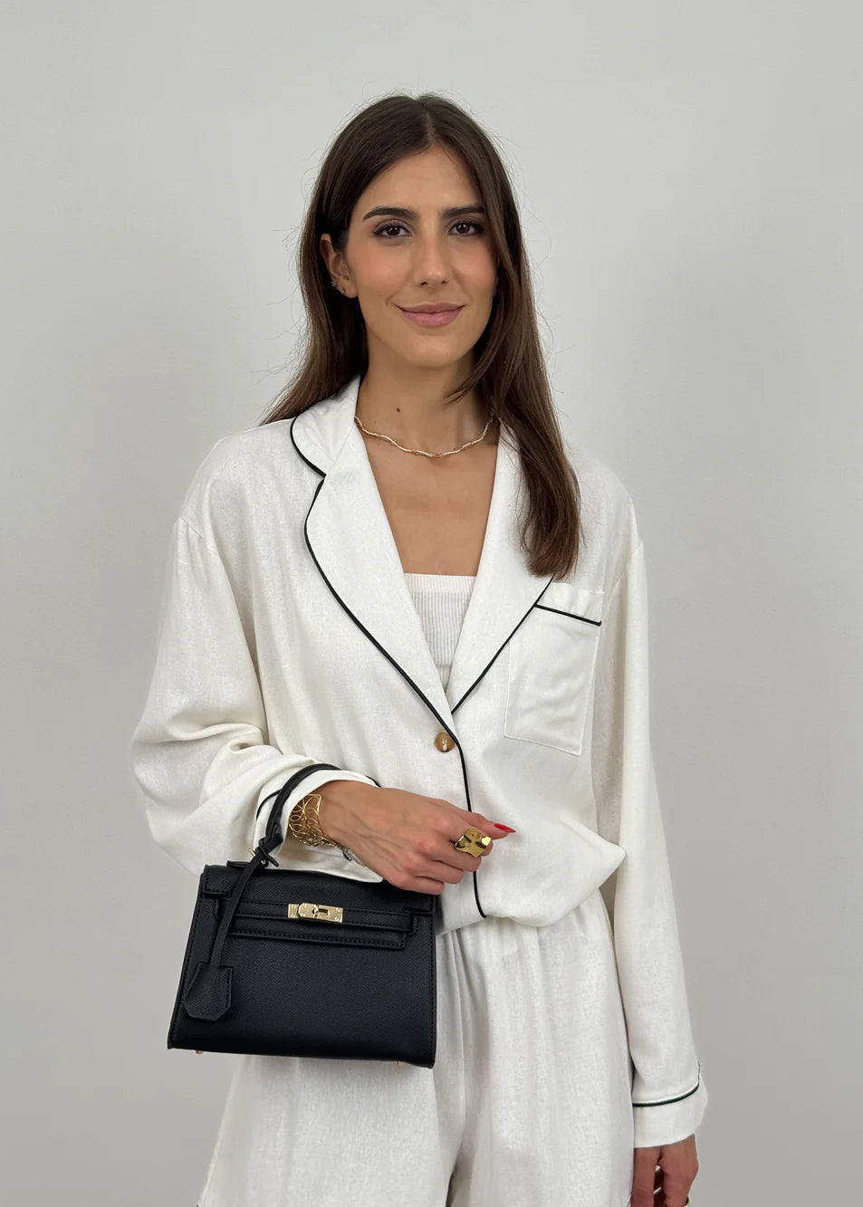 Black leather handbag