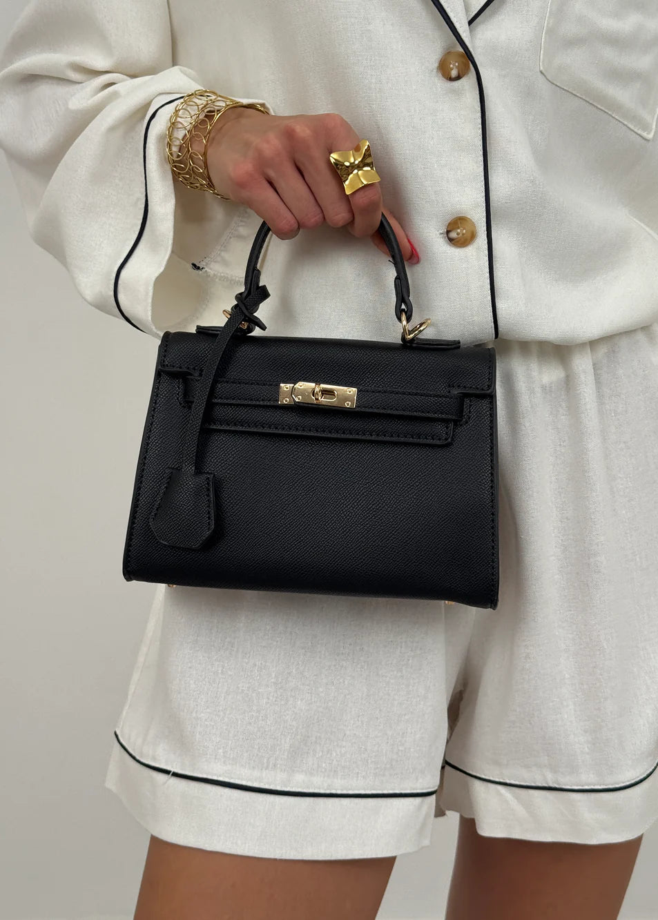 Black leather handbag