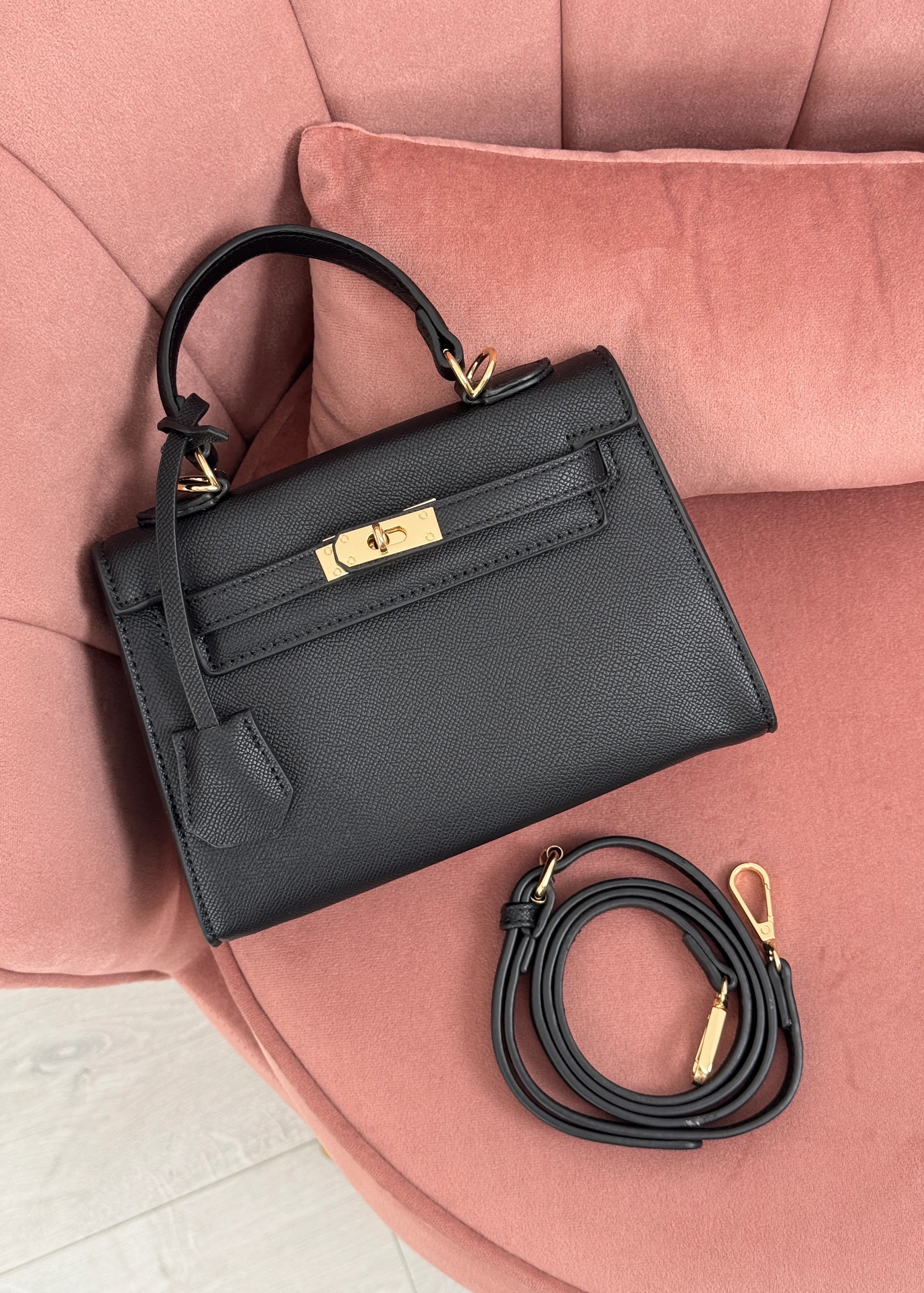 Black leather handbag